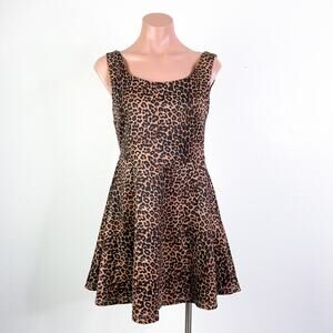 Caruso Caruso Leopard Animal Print Sleeveless Fit & Flare Mini Dress Brown Spots